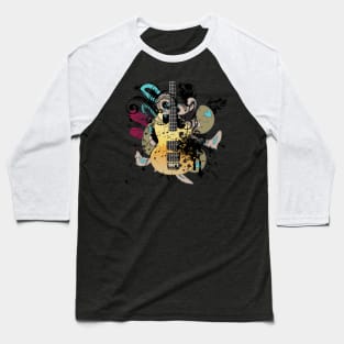 Grunge Yellow Guitar Illustration Baseball T-Shirt